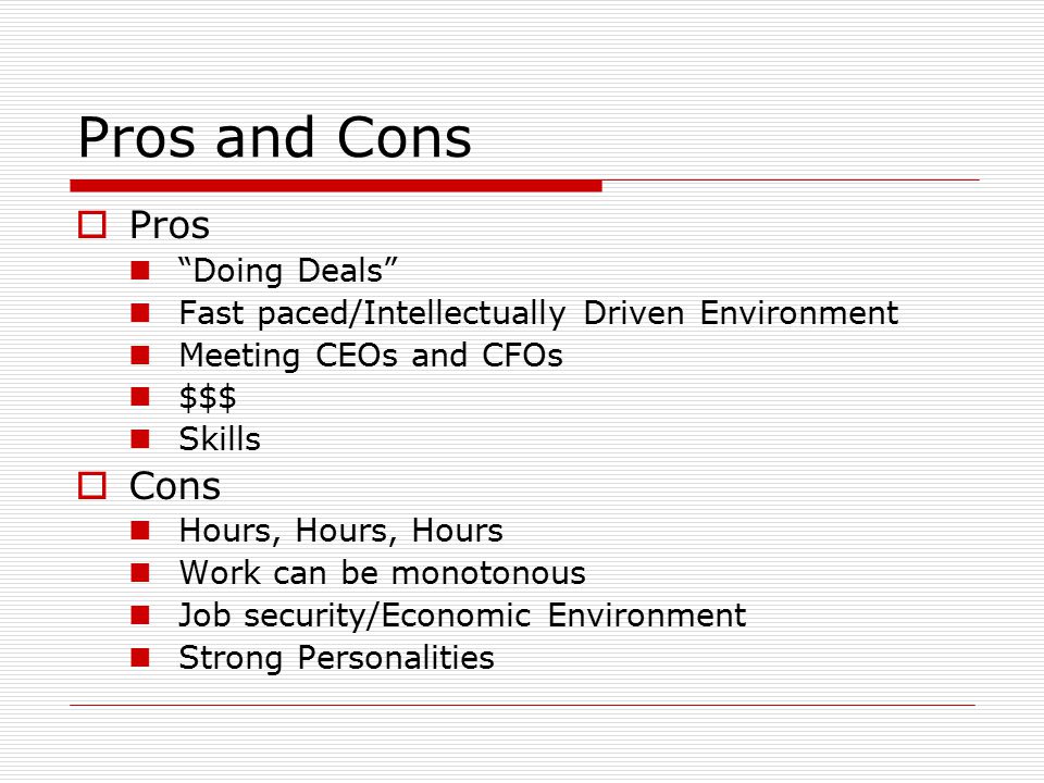 investment banker pros and cons