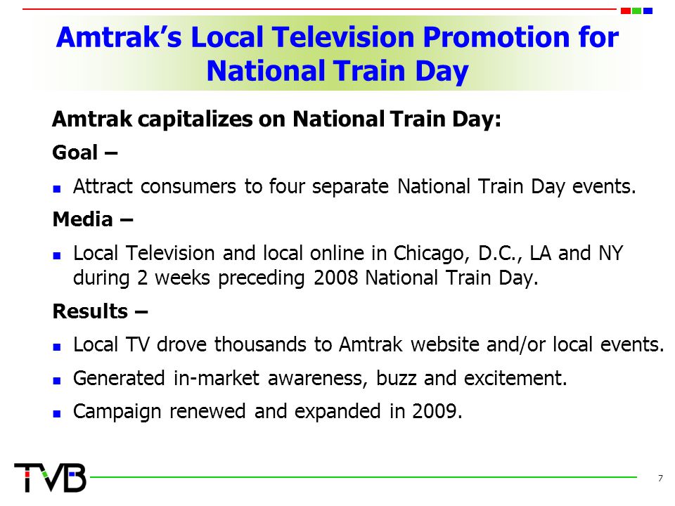 Amtrak capitalizes on National Train Day: Goal – Attract consumers to four separate National Train Day events.