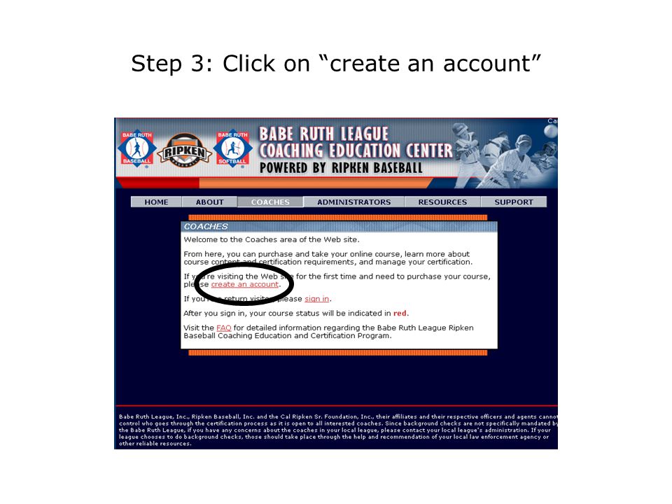 Step 3: Click on create an account