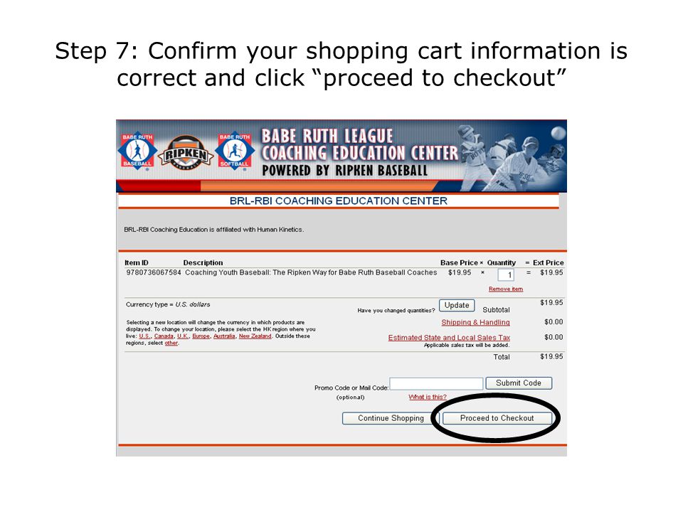 Step 7: Confirm your shopping cart information is correct and click proceed to checkout
