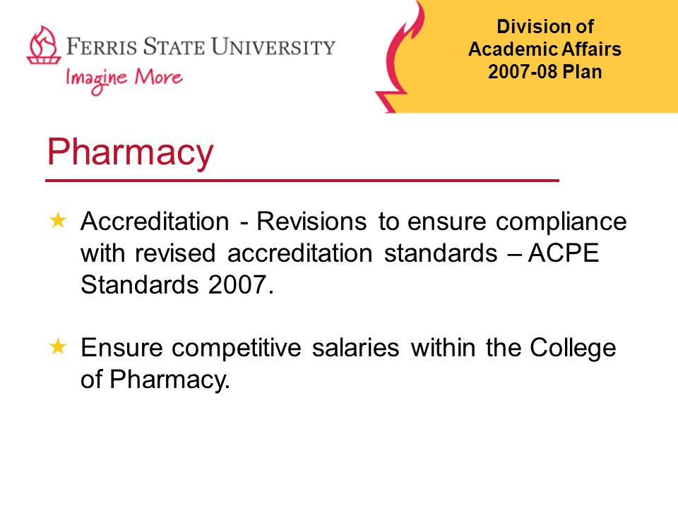 Pharmacy  Accreditation - Revisions to ensure compliance with revised accreditation standards – ACPE Standards 2007.
