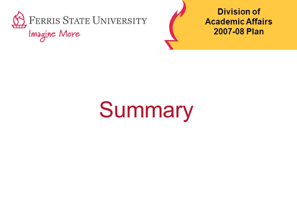 Summary Division of Academic Affairs Plan