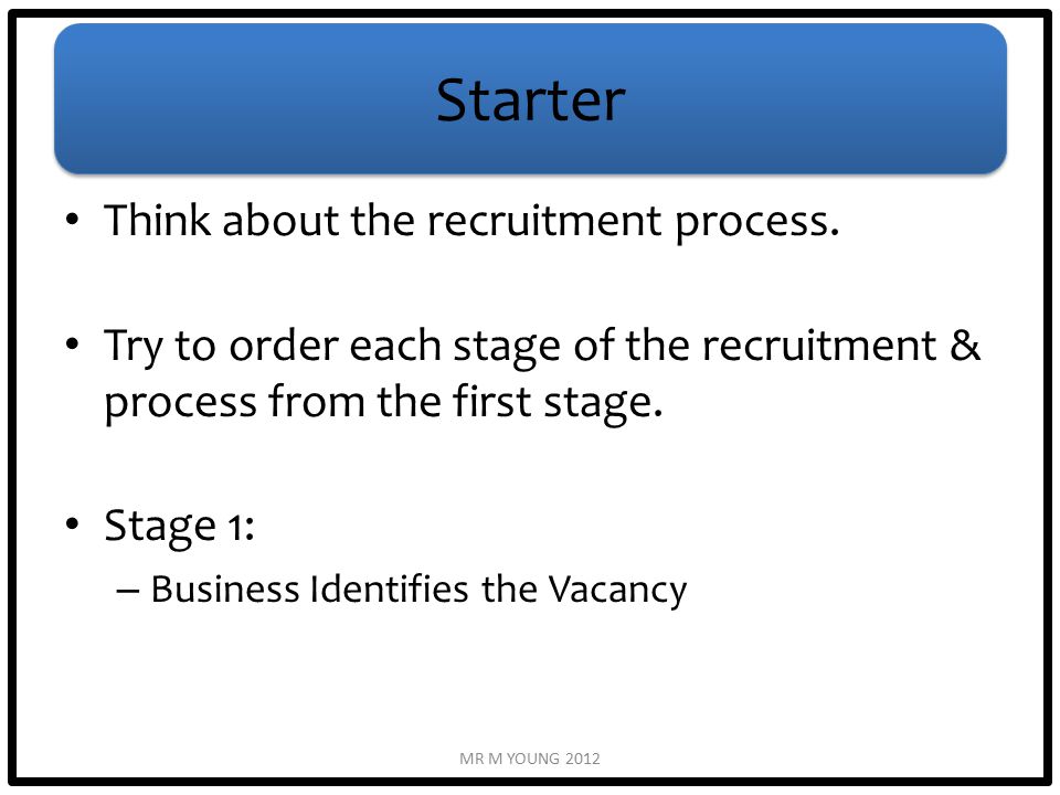 Starter Think about the recruitment process.