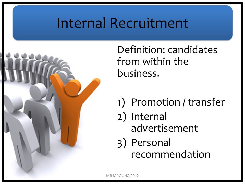 Internal Recruitment Definition: candidates from within the business.