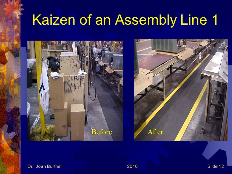 Dr. Joan Burtner2010Slide 12 Kaizen of an Assembly Line 1 BeforeAfter