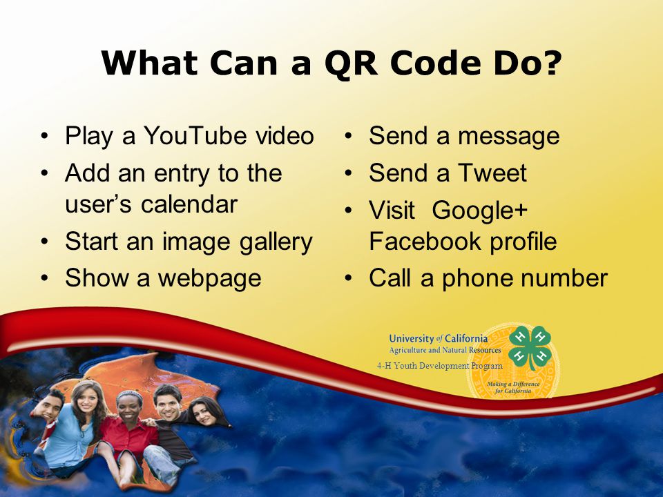 4-H Youth Development Program What Can a QR Code Do.