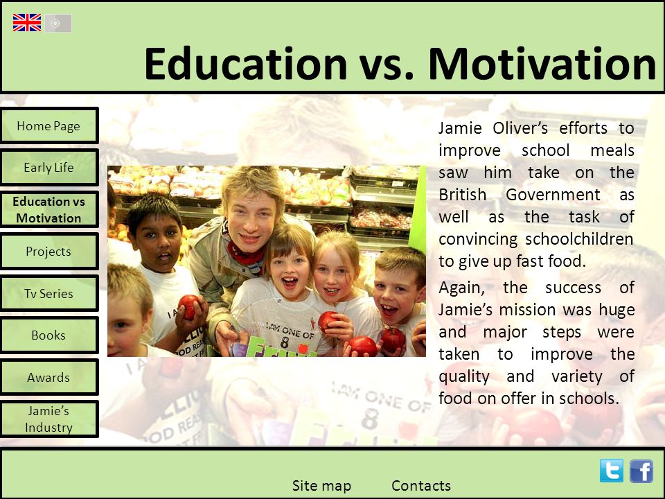 Home Page Welcome to Jamie Oliver's Official Website! Early Life Education  vs Motivation Projects Tv Series Books Awards Jamie's Industry “My aim is  to. - ppt download
