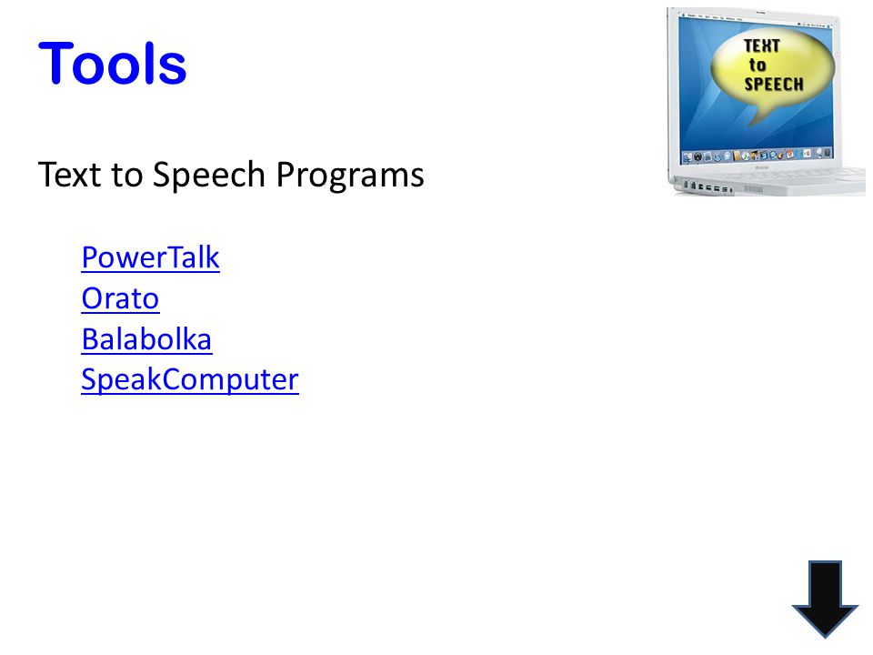 Tools PowerTalk Orato Balabolka SpeakComputer Text to Speech Programs