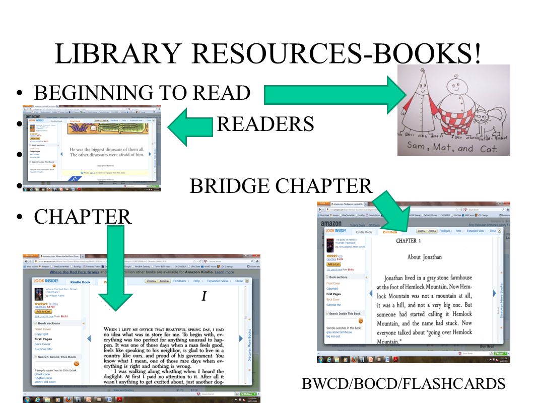 LIBRARY RESOURCES-BOOKS! BEGINNING TO READ READERS BRIDGE CHAPTER CHAPTER BWCD/BOCD/FLASHCARDS