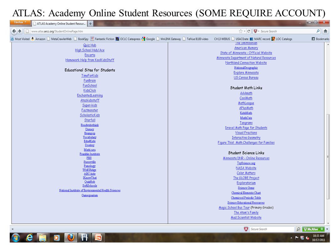 ATLAS: Academy Online Student Resources (SOME REQUIRE ACCOUNT)