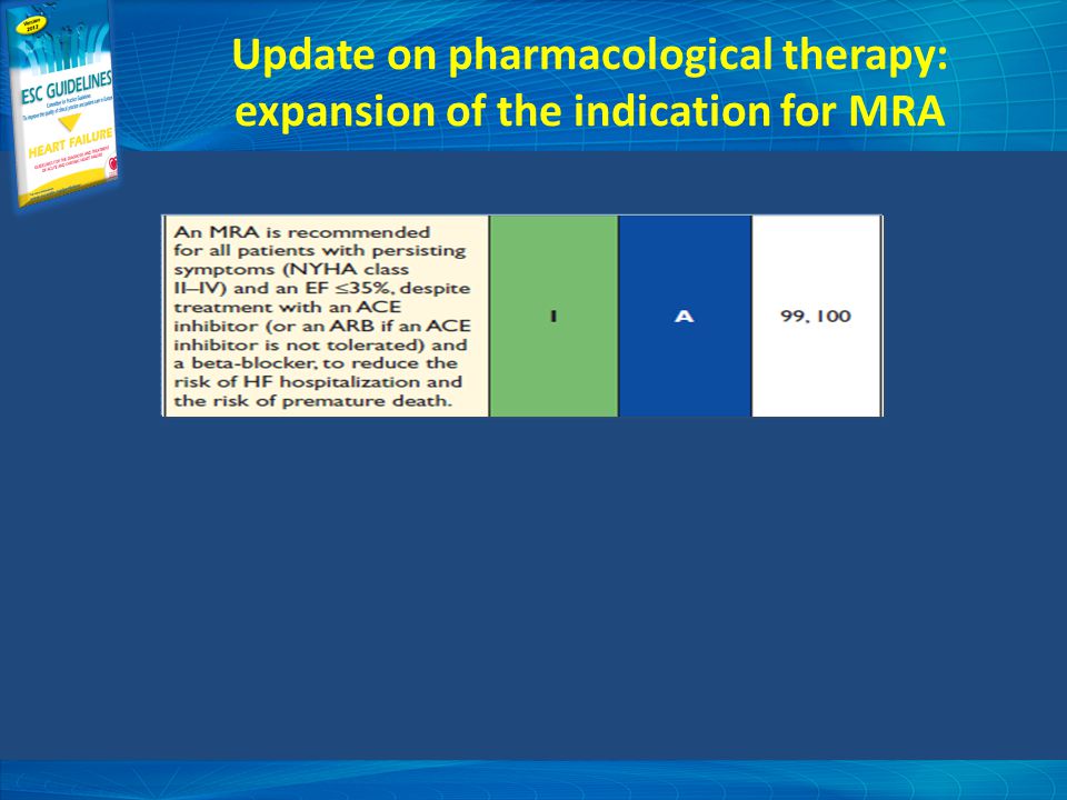 Update on pharmacological therapy: expansion of the indication for MRA