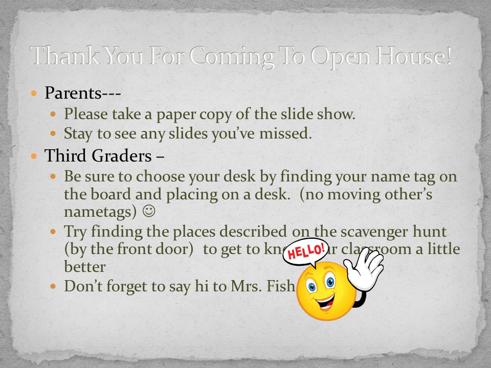 Parents--- Please take a paper copy of the slide show.