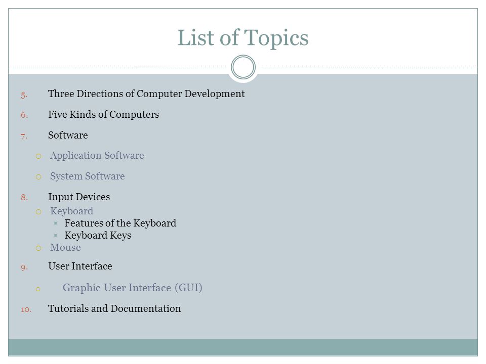 List of Topics 5. Three Directions of Computer Development 6.