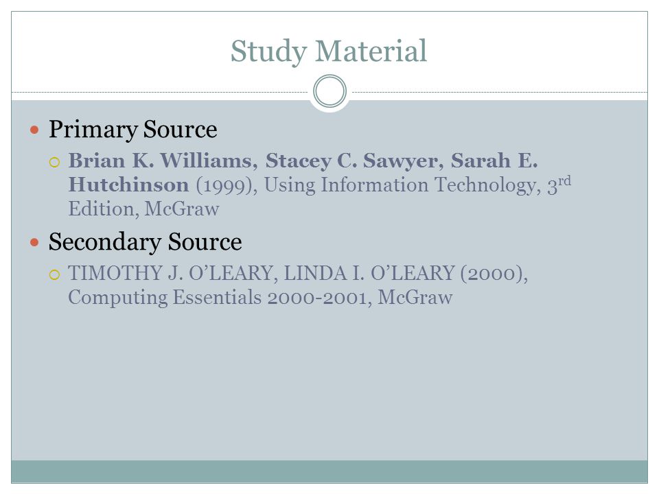 Study Material Primary Source  Brian K. Williams, Stacey C.