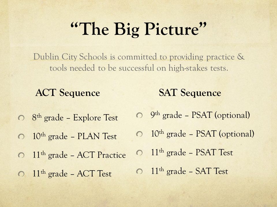 The Big Picture Dublin City Schools is committed to providing practice & tools needed to be successful on high-stakes tests.