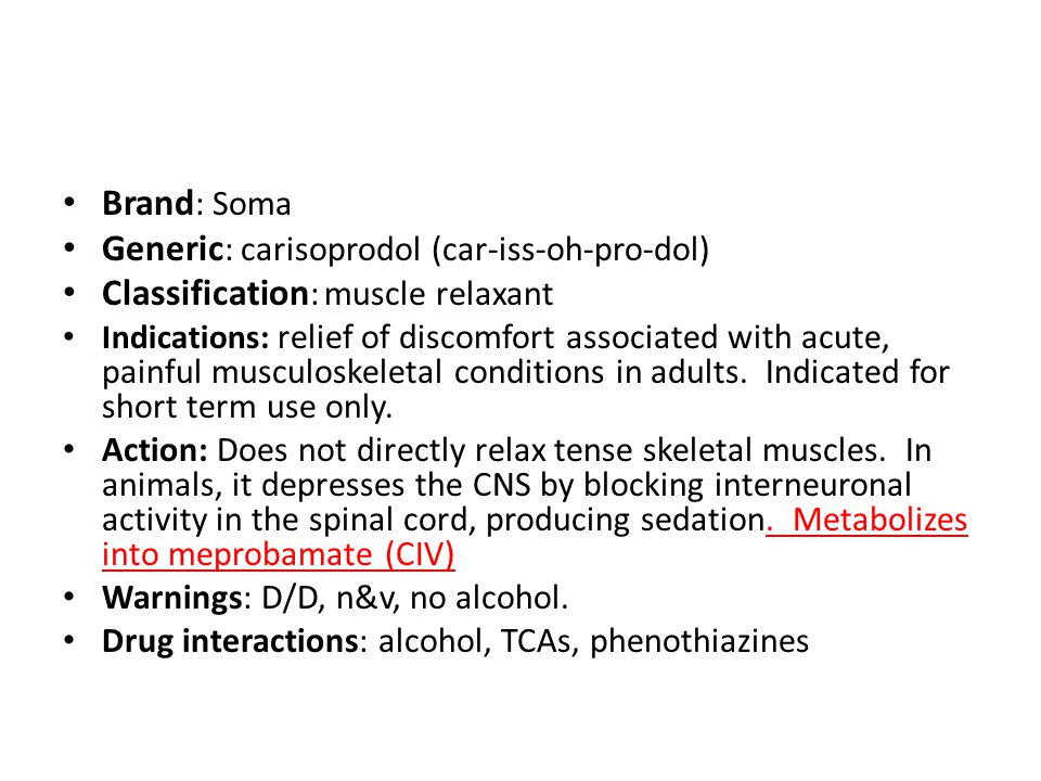 Generic brand for soma