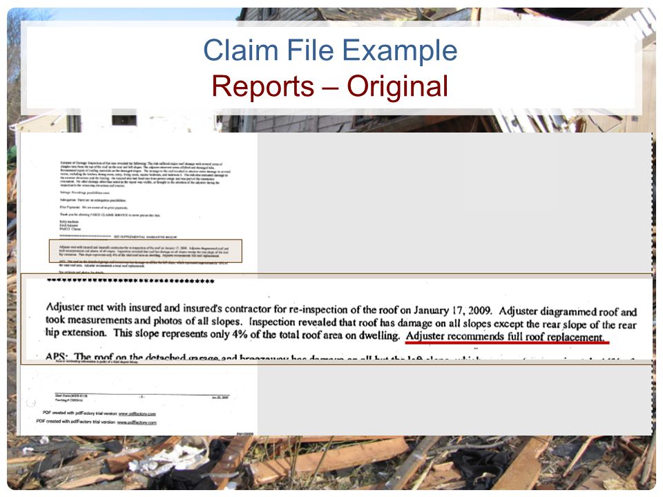 Claim File Example Reports – Original