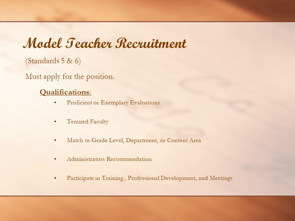 Model Teacher Recruitment (Standards 5 & 6) Must apply for the position.