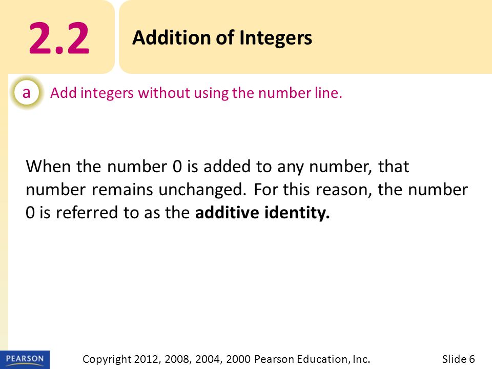 2.2 Addition of Integers a Add integers without using the number line.