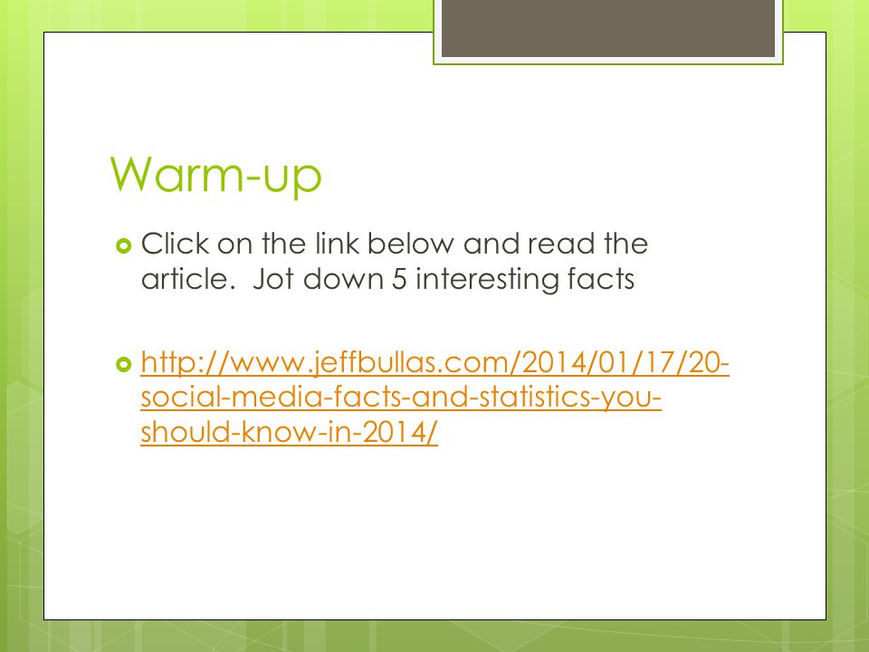 Warm-up  Click on the link below and read the article.