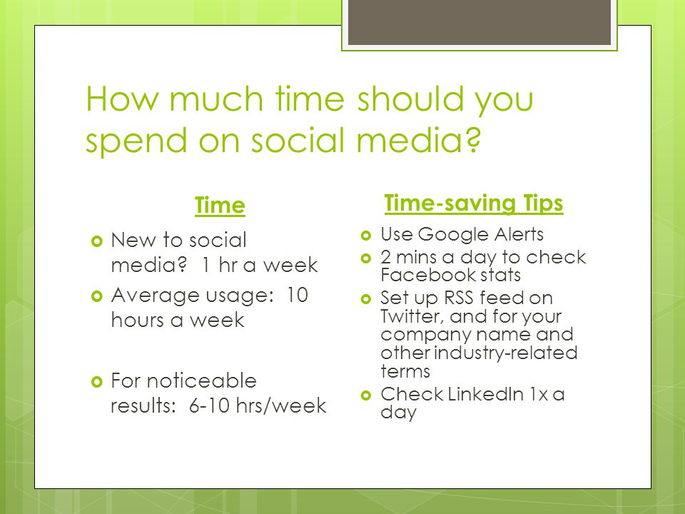 How much time should you spend on social media. Time  New to social media.