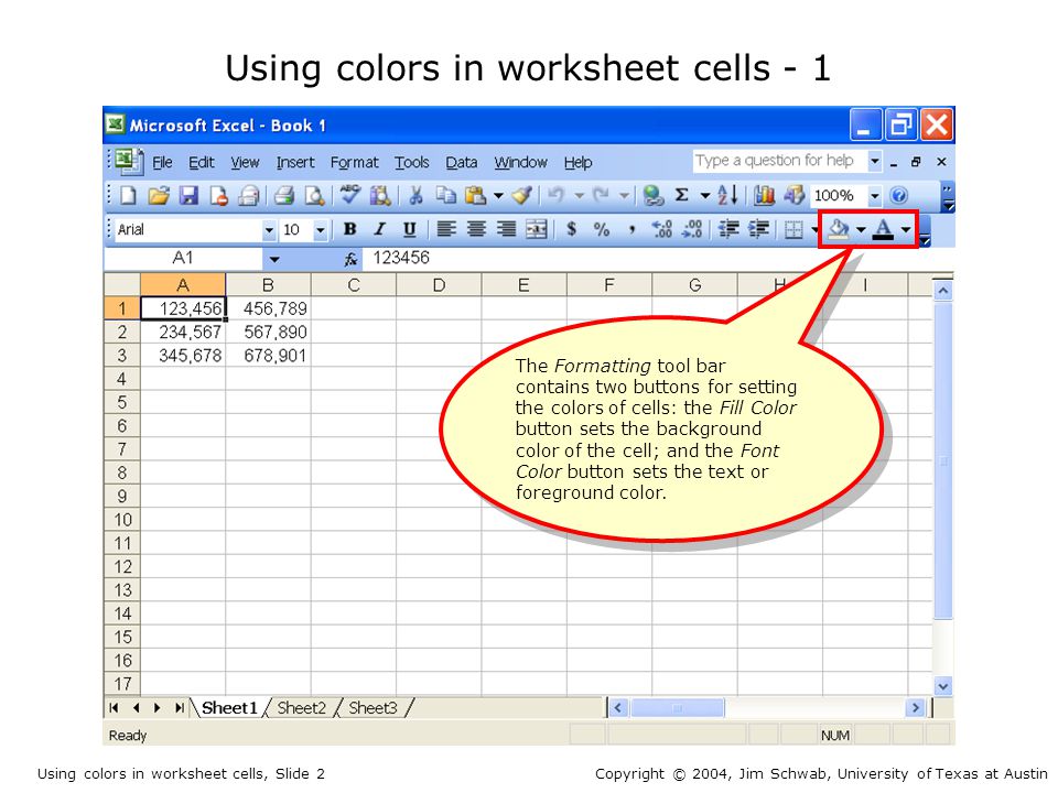 Using colors in worksheet cells If you are doing a presentation using an  Excel workbook, color can be a real asset. If you want to draw the  audiences attention. - ppt download