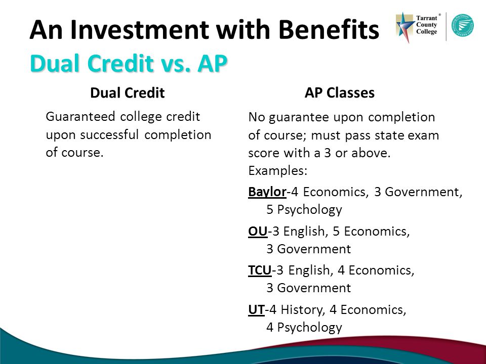 Dual Credit vs. AP An Investment with Benefits Dual Credit vs.