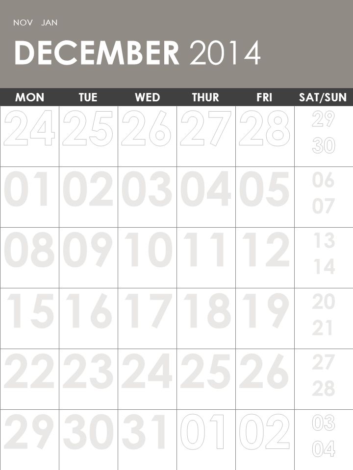 Note: You can print this template to use as a wall calendar.