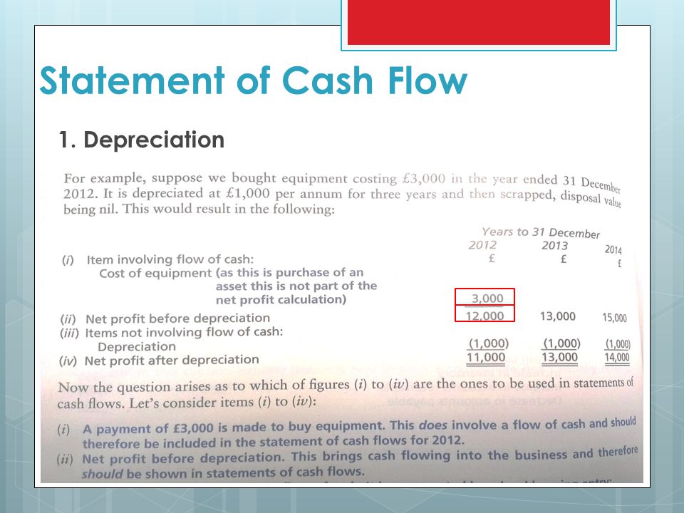 1. Depreciation Statement of Cash Flow