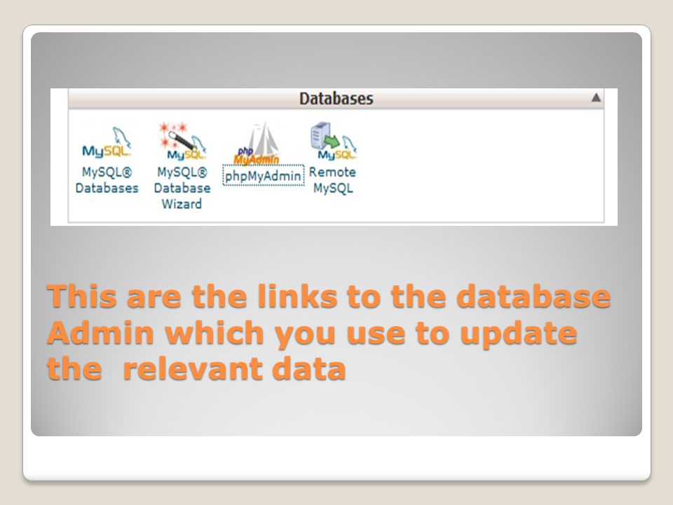 This are the links to the database Admin which you use to update the relevant data