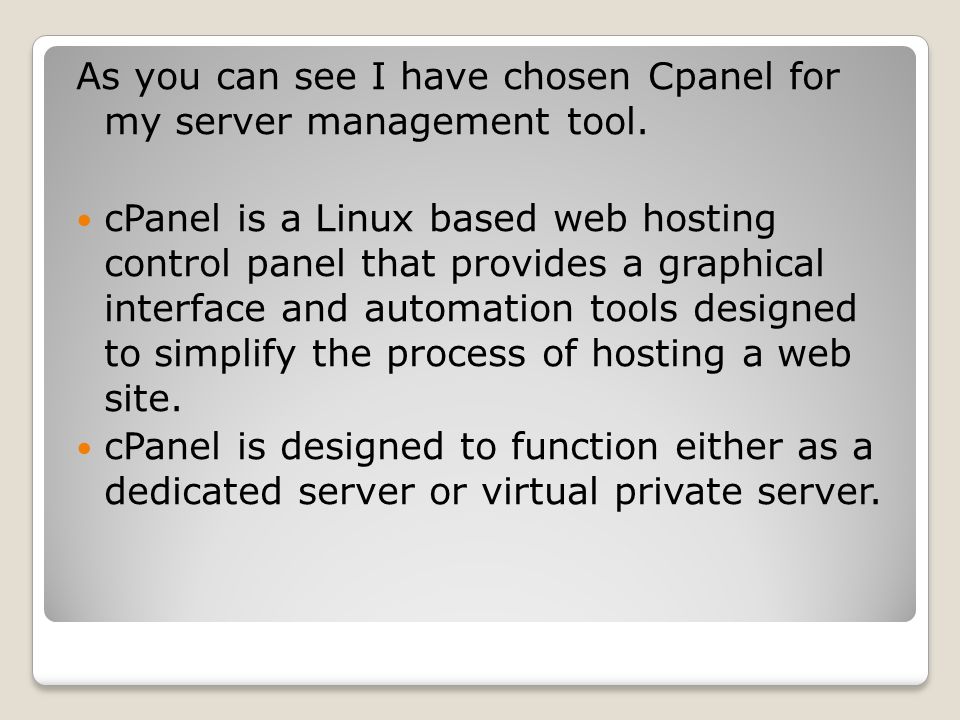 As you can see I have chosen Cpanel for my server management tool.