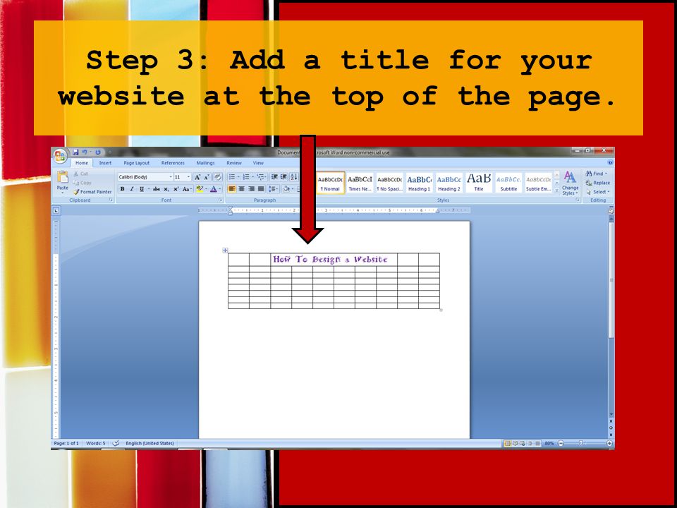Step 3: Add a title for your website at the top of the page.