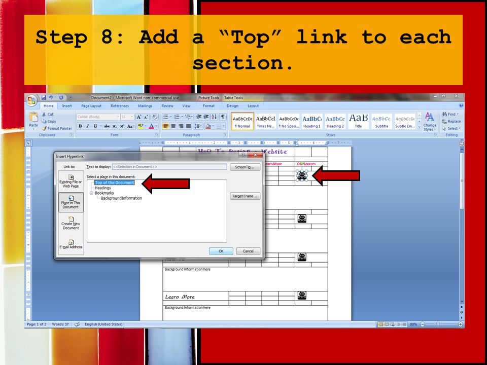 Step 8: Add a Top link to each section.