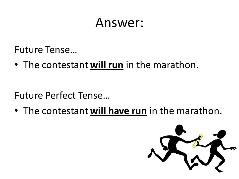 Answer: Future Tense… The contestant will run in the marathon.