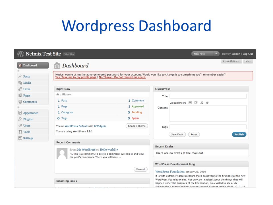 Wordpress Dashboard