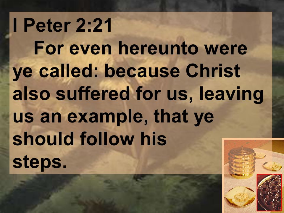 I Peter 2:21 For even hereunto were ye called: because Christ also suffered for us, leaving us an example, that ye should follow his steps.