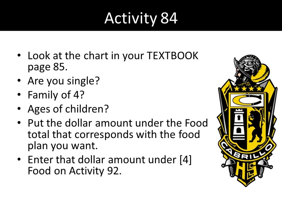 Activity 84 Look at the chart in your TEXTBOOK page 85.