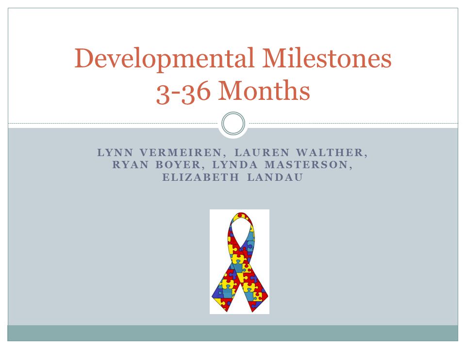 LYNN VERMEIREN, LAUREN WALTHER, RYAN BOYER, LYNDA MASTERSON, ELIZABETH LANDAU Developmental Milestones 3-36 Months