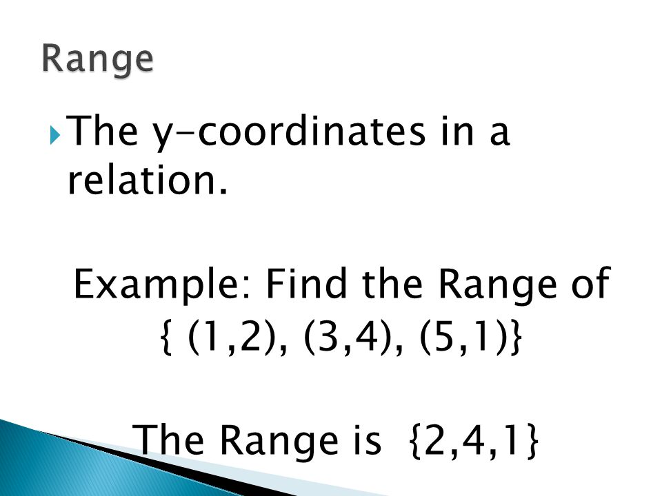  The x- coordinates in a relation.