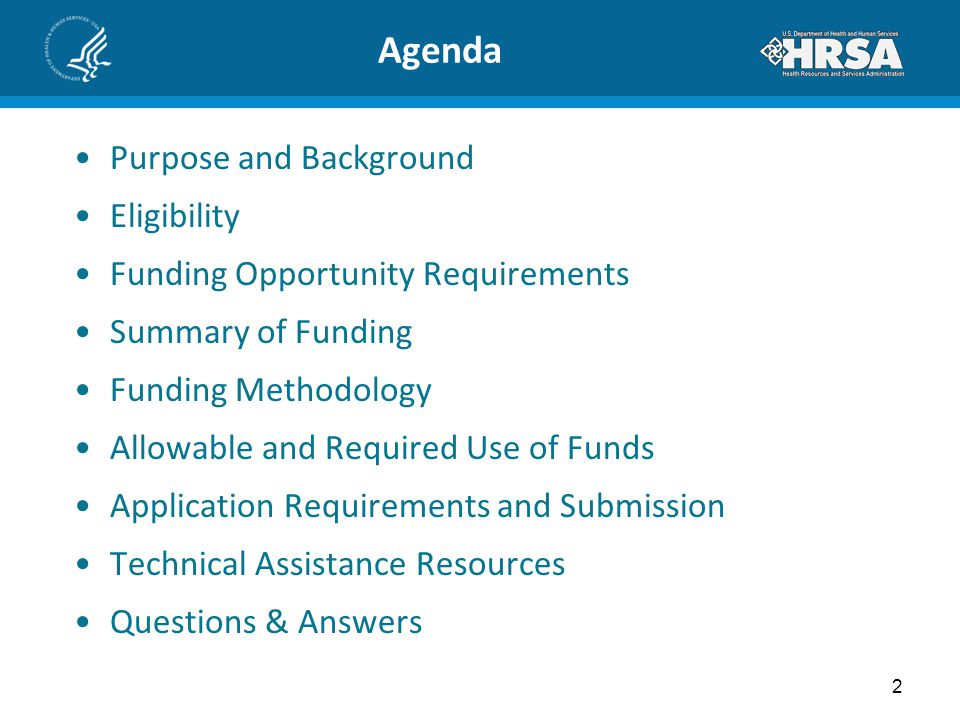 Agenda Purpose and Background Eligibility Funding Opportunity Requirements Summary of Funding Funding Methodology Allowable and Required Use of Funds Application Requirements and Submission Technical Assistance Resources Questions & Answers 2