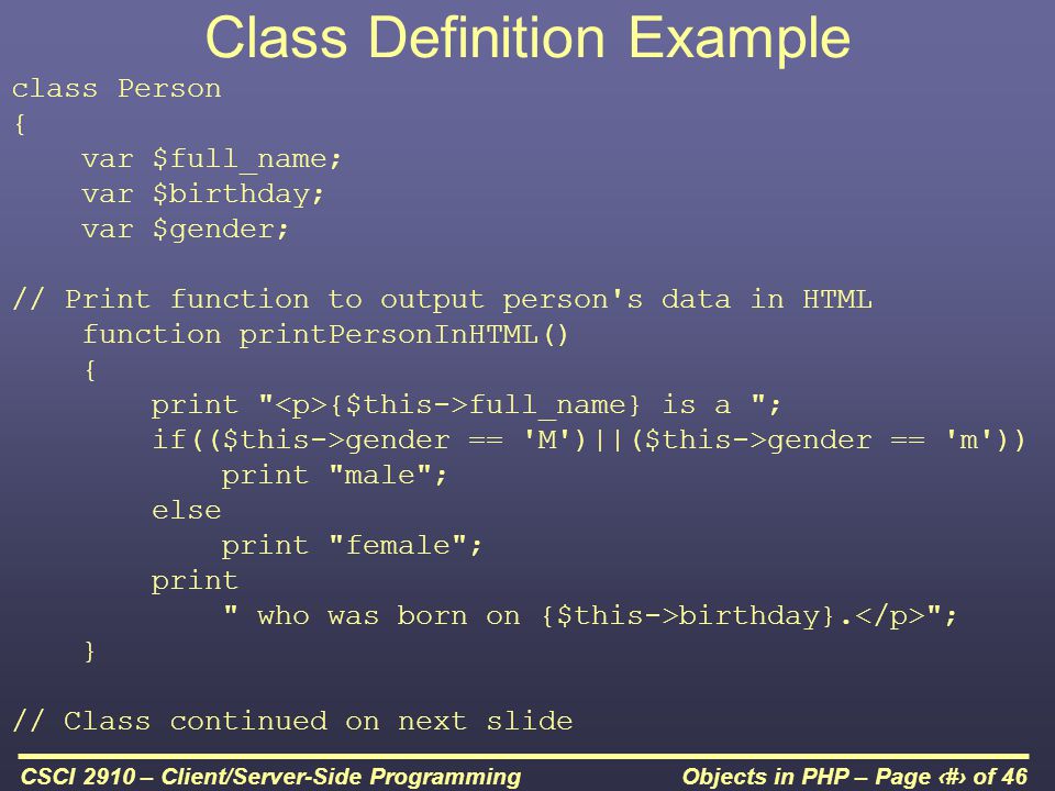 Objects in PHP – Page 1 of 46CSCI 2910 – Client/Server-Side Programming ...