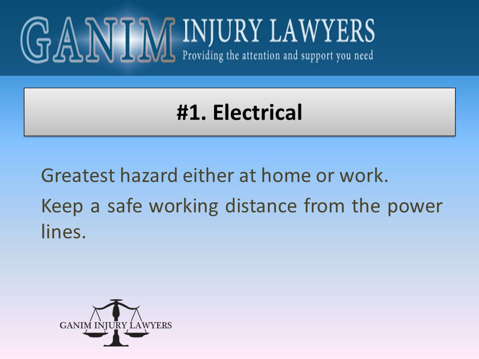 Greatest hazard either at home or work. Keep a safe working distance from the power lines.