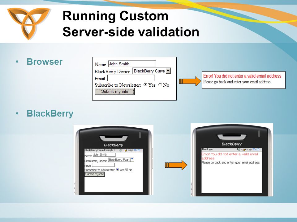 Running Custom Server-side validation Browser BlackBerry