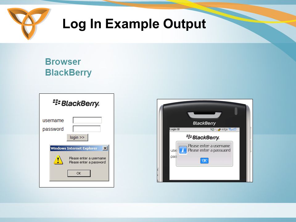 Log In Example Output Browser BlackBerry