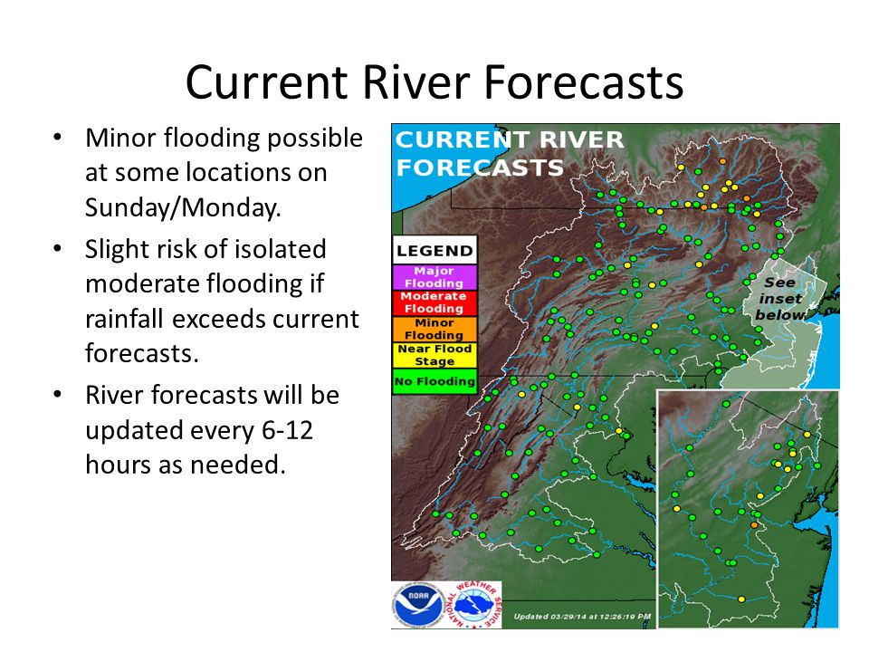 Current River Forecasts Minor flooding possible at some locations on Sunday/Monday.