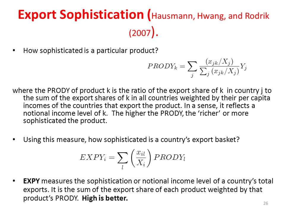 Export Sophistication ( Hausmann, Hwang, and Rodrik (2007 ).