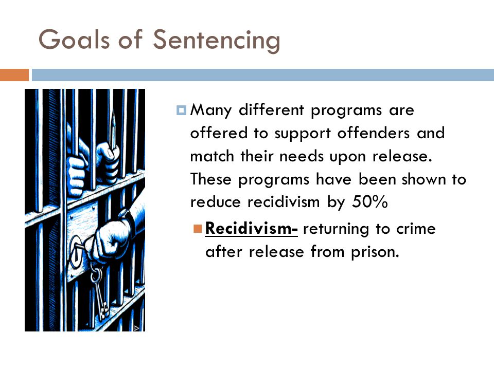 Goals of Sentencing  Many different programs are offered to support offenders and match their needs upon release.