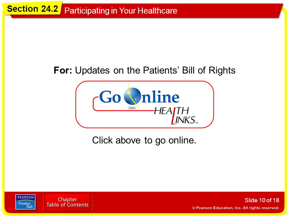 Section 24.2 Participating in Your Healthcare Slide 10 of 18 Click above to go online.
