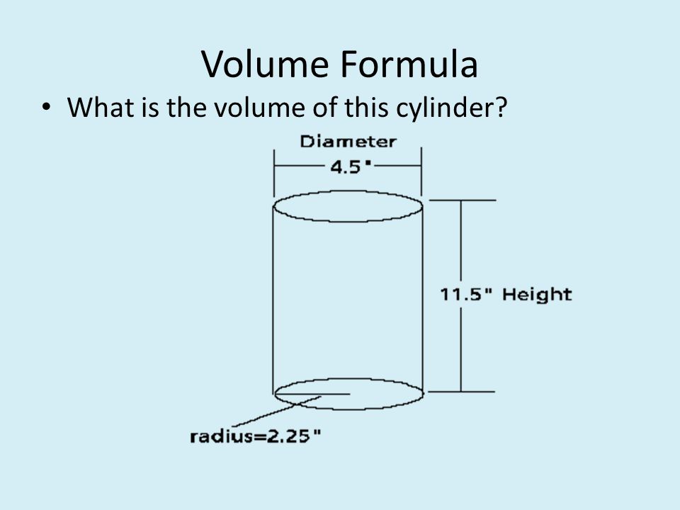 Volume Formula What is the volume of this cylinder