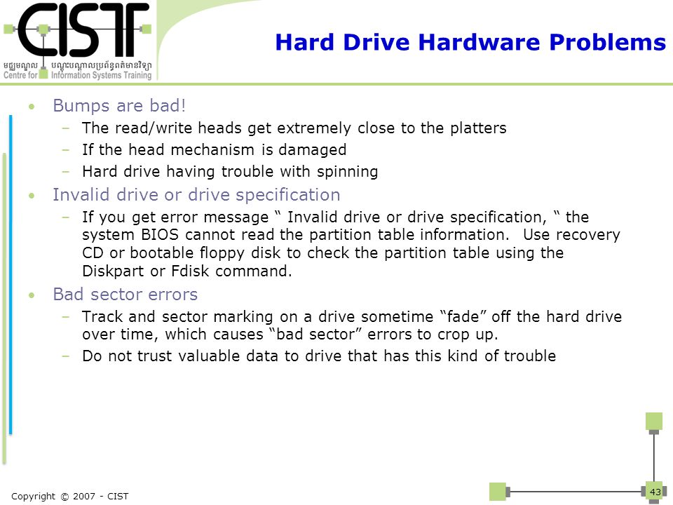 Hard Drive Hardware Problems Bumps are bad.